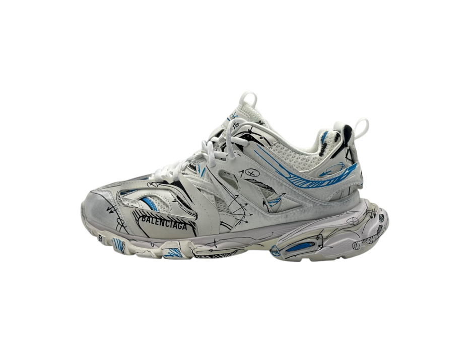 Кроссовки Balenciaga Track 1.0 Sneakers ' White Blue Mesh and Nylon Graffiti'