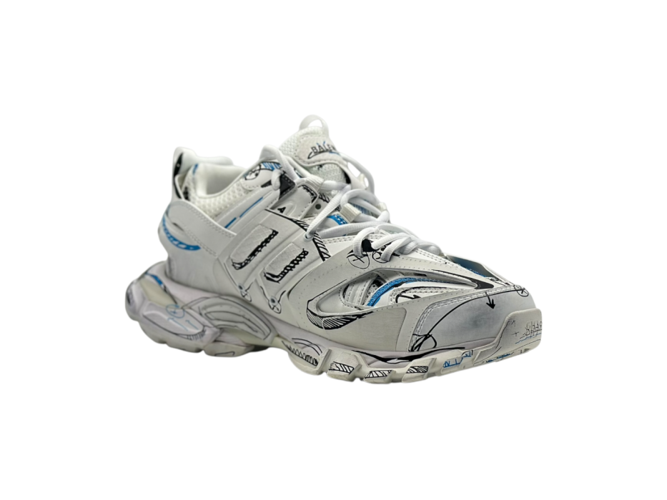 Кроссовки Balenciaga Track 1.0 Sneakers ' White Blue Mesh and Nylon Graffiti'