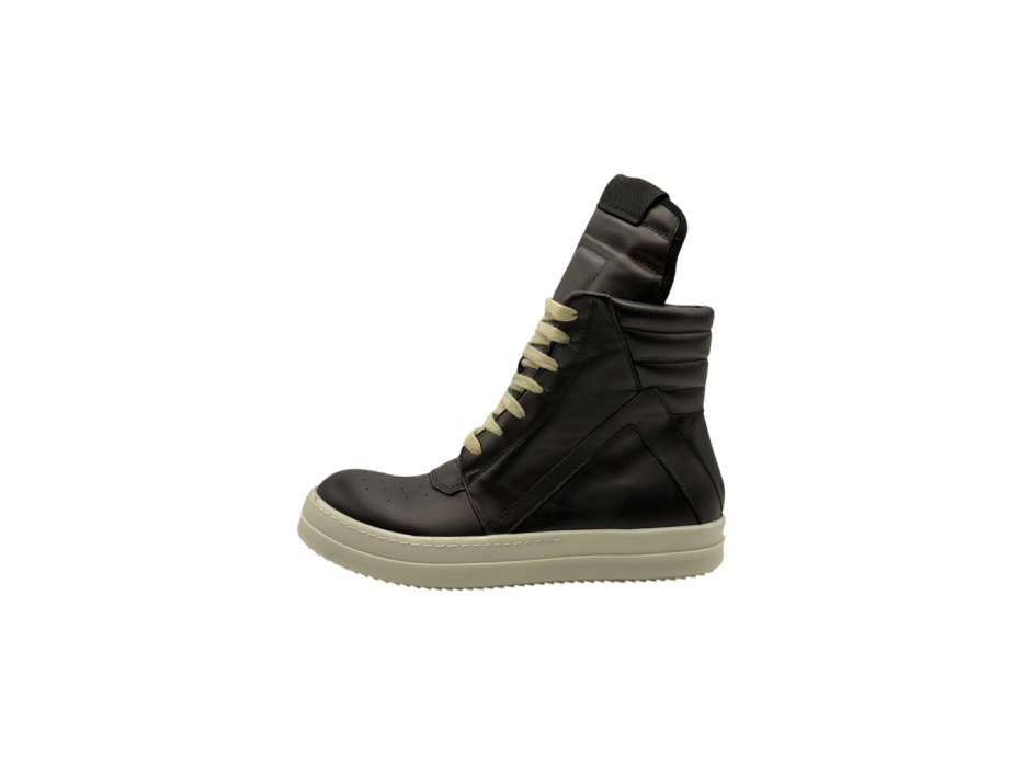 RICK OWENS  GEOBASKET IN BLACK/MILK FULL GRAIN