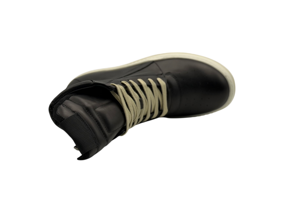 RICK OWENS  GEOBASKET IN BLACK/MILK FULL GRAIN