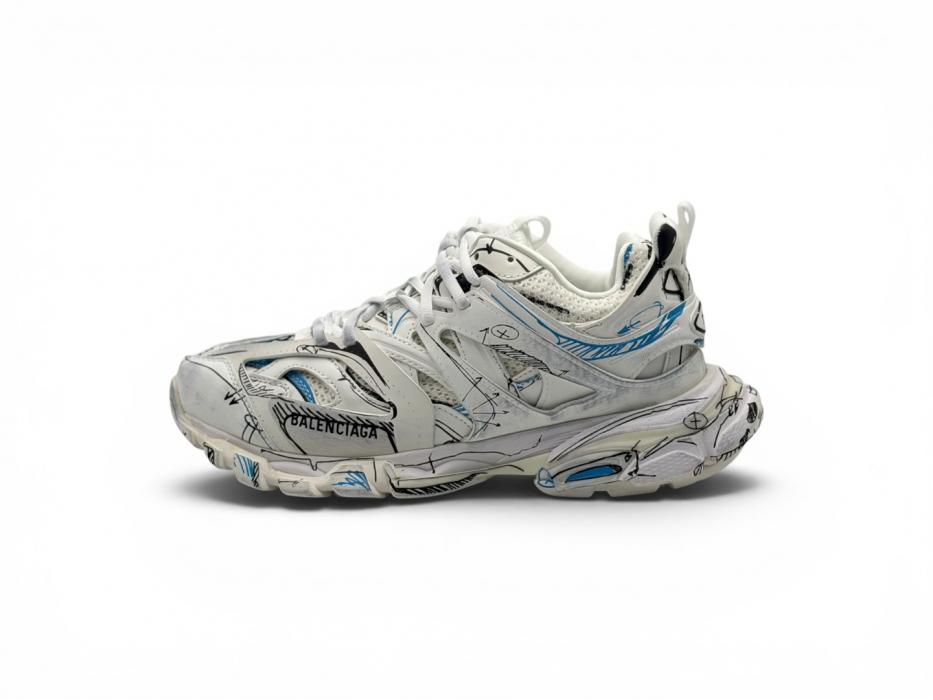 Кроссовки Balenciaga Track 1.0 Sneakers ' White Blue Mesh and Nylon Graffiti'